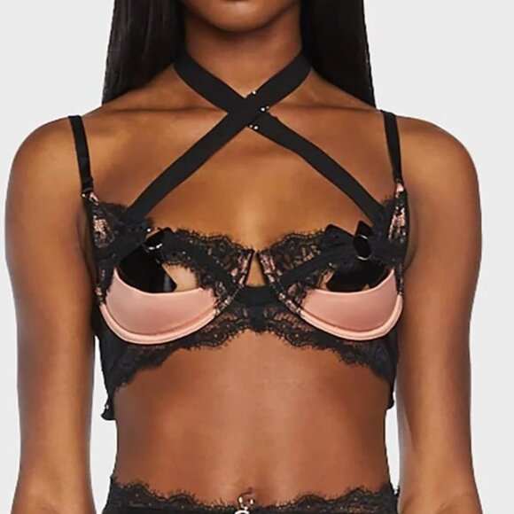 Thistle and Spire Narcissa Bra Black Peach Lace Strappy Underwire Women’s XS - Picture 4 of 13
